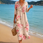Front view of the Imani gentle flowing midi dress in a relaxed silhouette, perfect for comfortable wear.