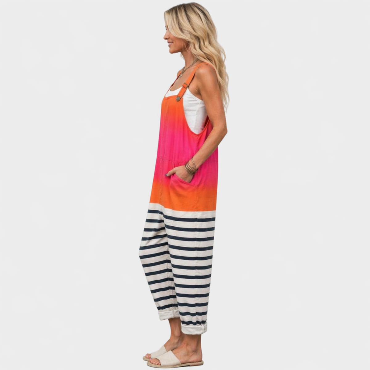 Muriel | Coral Stripe Overall
