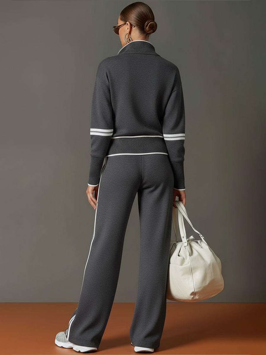 Close-up of the fabric's soft feel, demonstrating the premium quality of the wide-leg pants material.