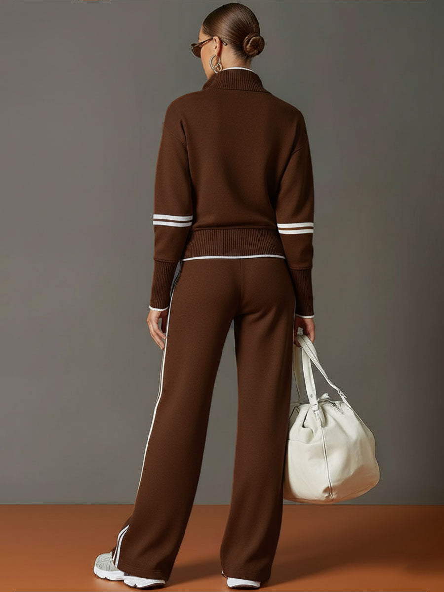 Woman laughing and moving freely, highlighting the comfort and non-restrictive nature of the wide-leg pants.