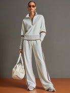 Overhead view of the comfortable wide-leg pants laid flat, showcasing the full garment.