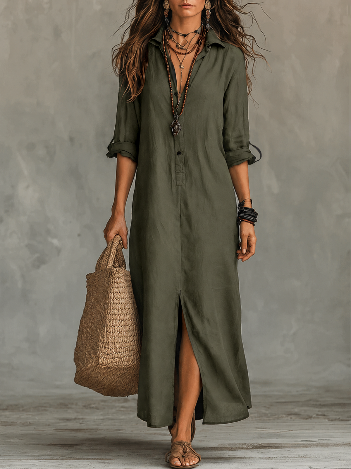 Close-up of the long sleeve cuff on the maxi dress, displaying the quality stitching and comfortable fit.