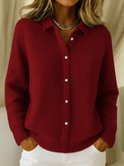 Back view of the Lila Classic Button-Up Cardigan, emphasizing its overall relaxed silhouette and long sleeves.