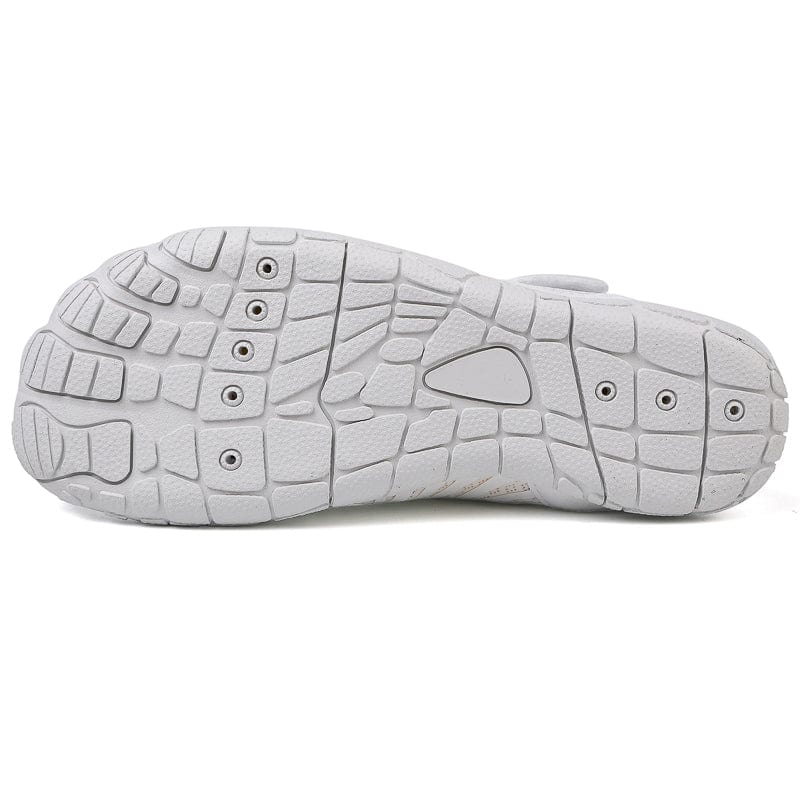 Mono Stripe Maeve comfort orthopedic shoes, from a low angle, emphasizing natural foot position.