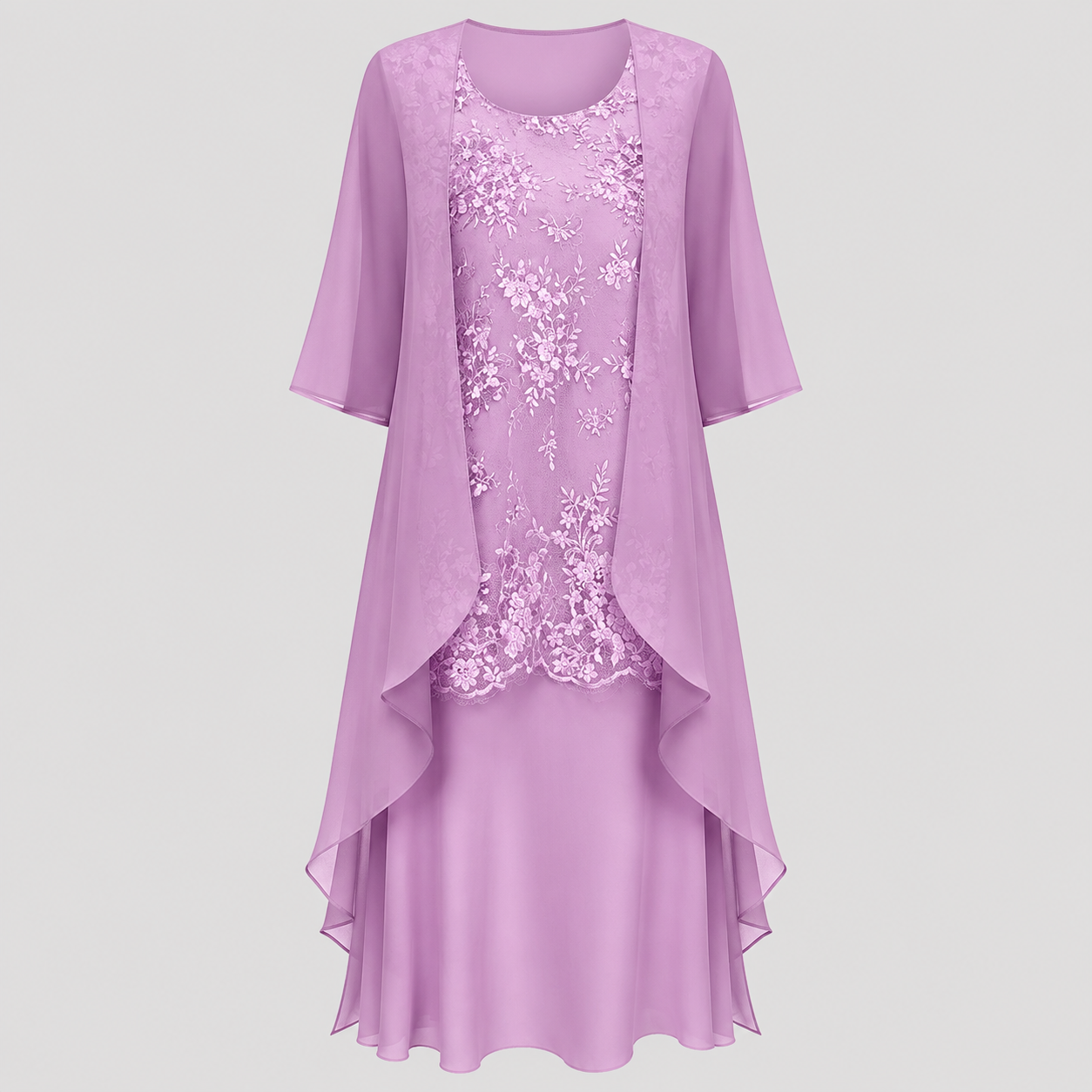Fabric swatch and texture detail of the lightweight chiffon blend used in the Persephone elegant two-piece dress.