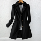 Back view of the Renata lightweight trench coat in black, displaying the smooth drape and sophisticated cut.