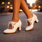 Detail of the supportive sole and heel construction of the comfortable leather heels
