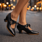 Texture detail of the smooth, polished leather on the Soraya lace-up heels