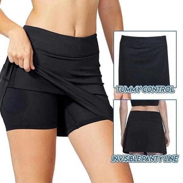 Detail shot of the waistband on an active skort, designed for a comfortable and secure fit.